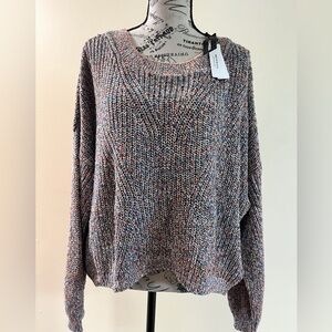 Express Red and Blue Crew Neck Sweater with Textured Knit